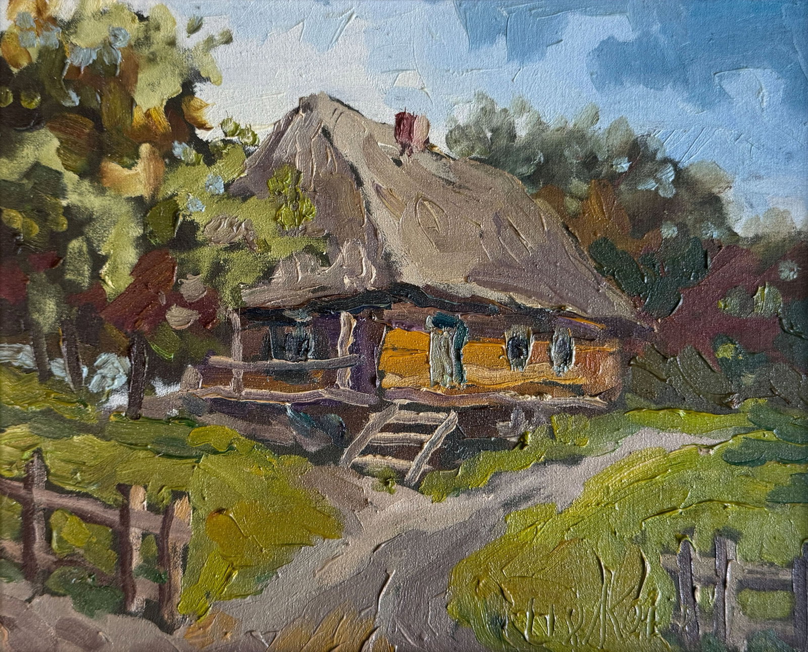 Oil painting with farme old hut K. Leonid - 3