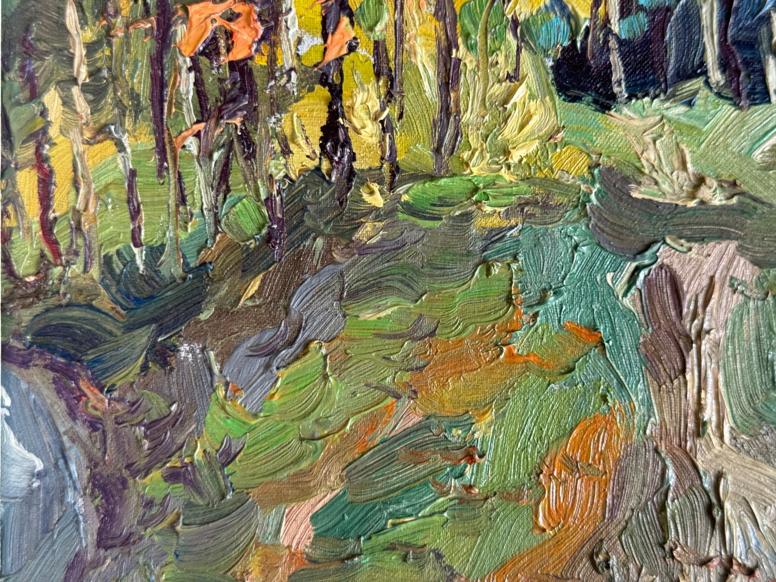 Oil painting with farme Carpathian stream K. Leonid - 5