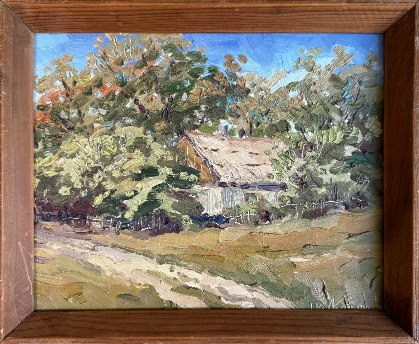 Oil painting with frame Old house K. Leonid: Title: Oil painting with frame Old house K. Leonid Description: 30KK Painter: K. Leonid S?ze: 25x35 cm/ 9.84x13.77 inches Components: oil, cardboard Original painting CONDITION: exellent ERA:2014 ARTI