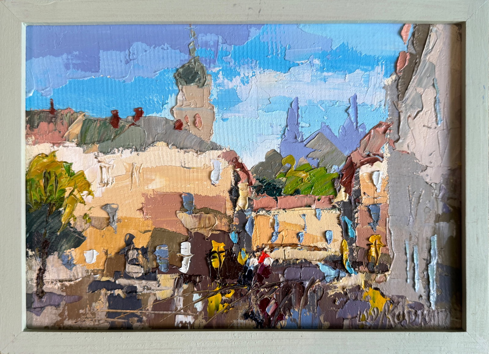 Oil painting with frame Lviv. Market K. Leonid: Title: Oil painting with frame Lviv. Market K. Leonid Description: 31KK Painter: K. Leonid S?ze: 21x30 cm/ 8.26x11.81 inches Components: oil, canvas, fiberboard Original painting CONDITION: exellent