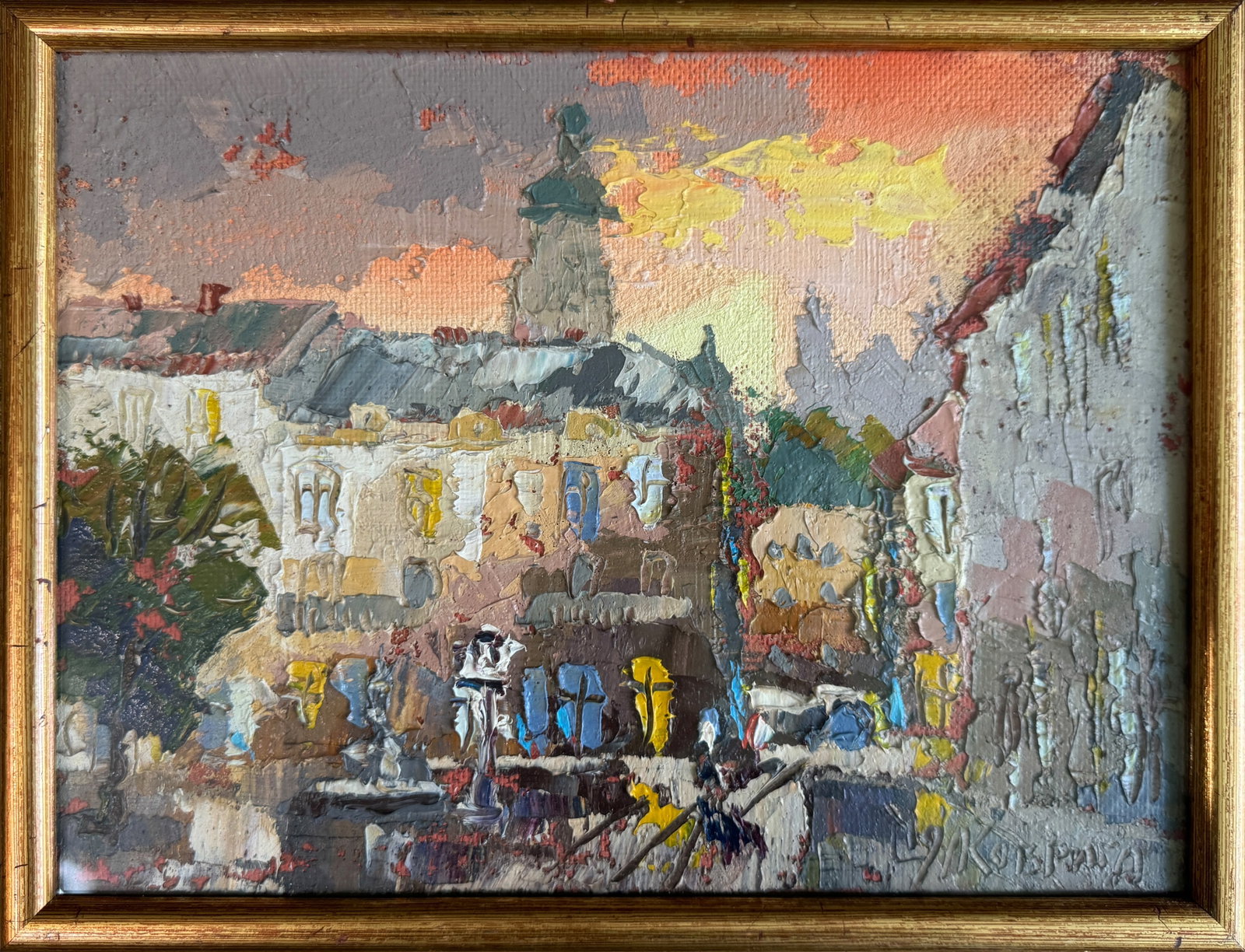 Oil painting with frame Lviv. Market K. Leonid: Title: Oil painting with frame Lviv. Market K. Leonid Description: 32KK Painter: K. Leonid S?ze: 24x32 cm/ 9.44x12.59 inches Components: oil, acrylic, canvas, fiberboard Original painting CONDITION: