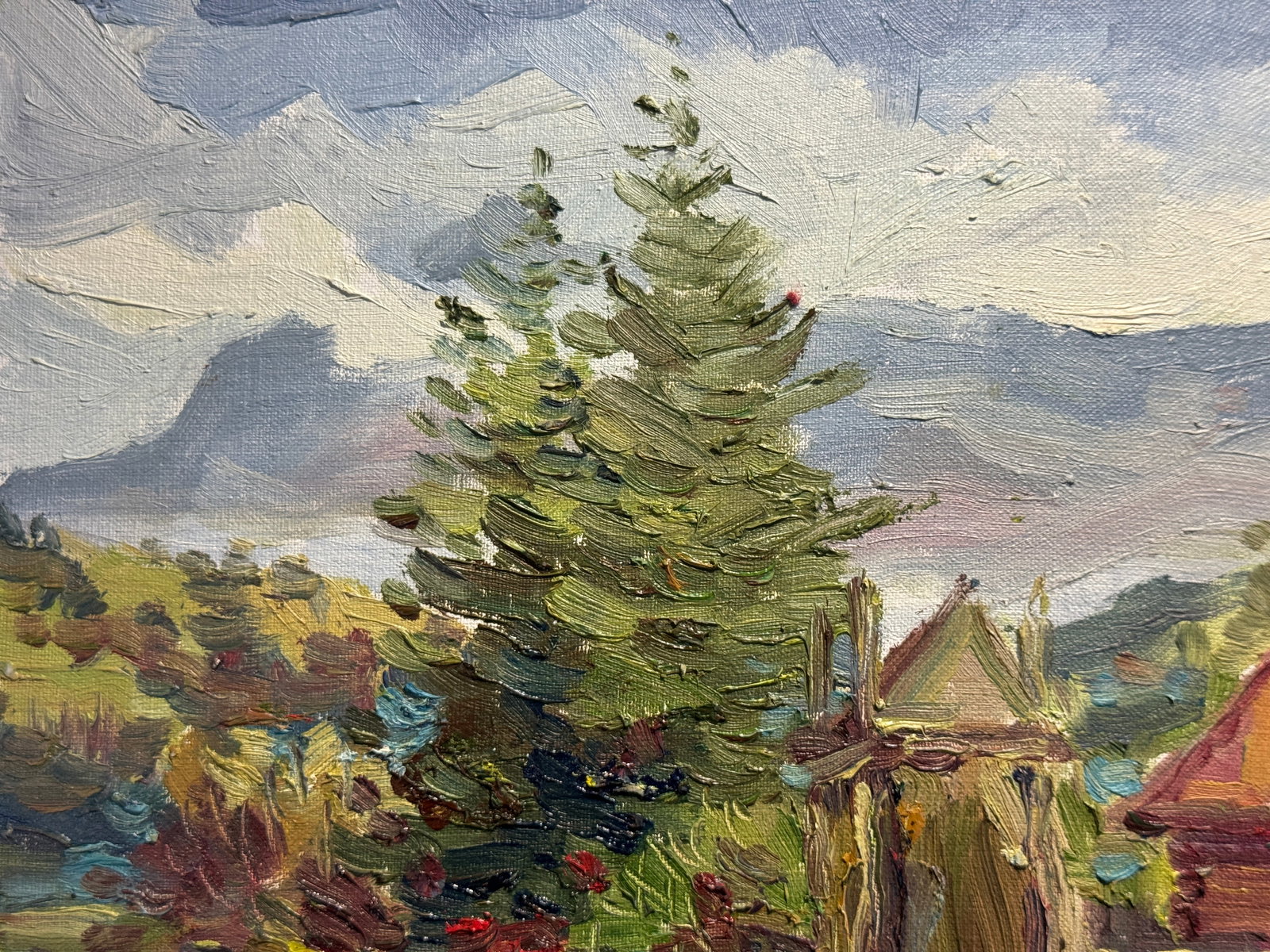 Oil painting Carpathian village Chorna Tysa K. Leonid - 2