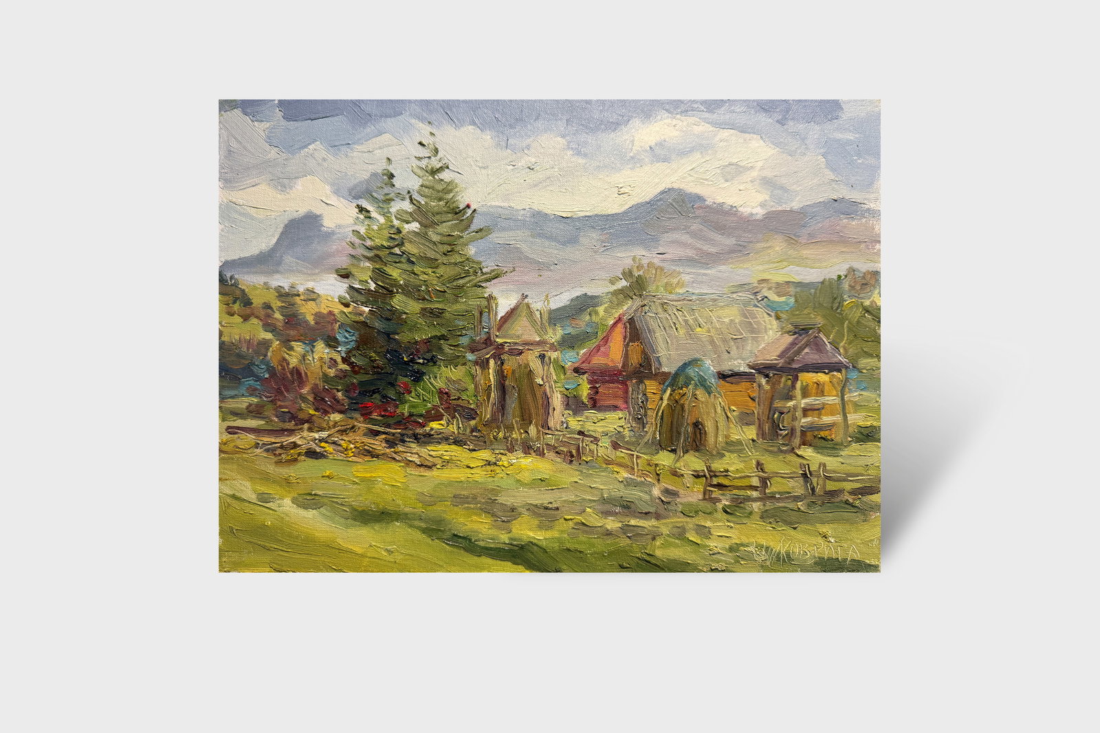 Oil painting Carpathian village Chorna Tysa K. Leonid - 8