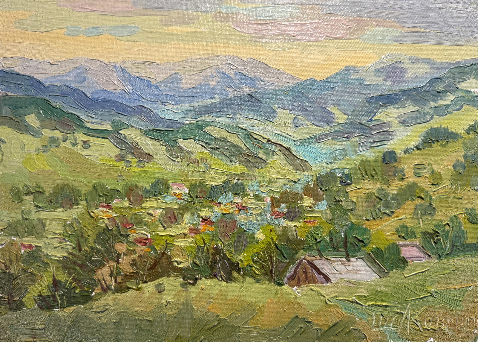 Oil painting Carpathians Verkhovyna K. Leonid: Title: Oil painting Carpathians Verkhovyna K. Leonid Description: 48KK Painter: K. Leonid S?ze: 25x35 cm/ 9.84x13.77 inches Components: oil, canvas, cardboard Original painting CONDITION: exellent