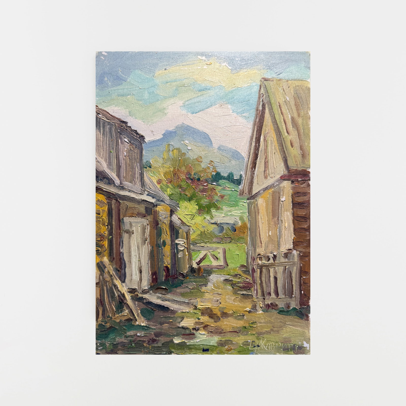 Oil painting Carpathian village Chorna Tysa K. Leonid - 2