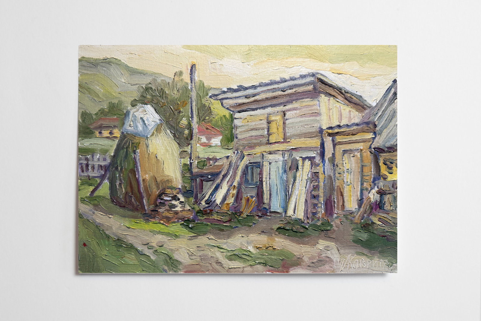 Oil painting Carpathian village Chorna Tysa K. Leonid - 2