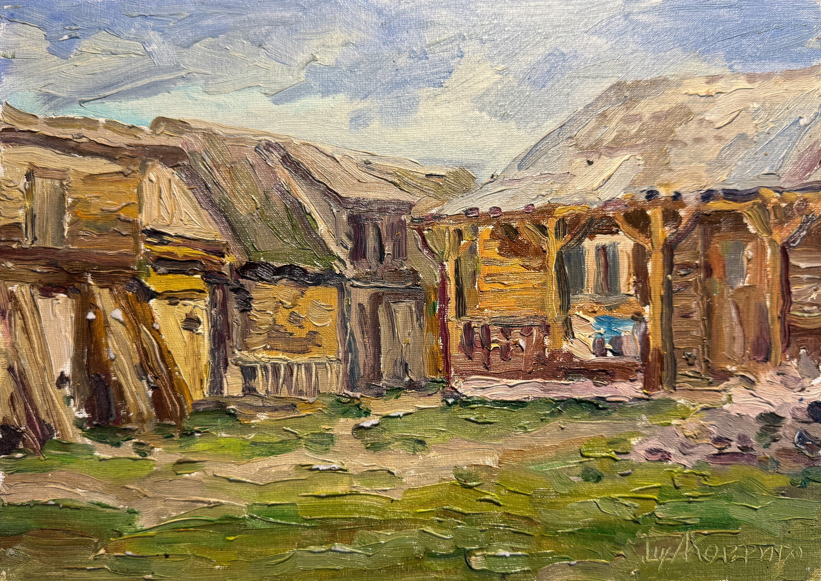 Oil painting Carpathian village Chorna Tysa K. Leonid: Title: Oil painting Carpathian village Chorna Tysa K. Leonid Description: 52KK Painter: K. Leonid S?ze: 25x35 cm/ 9.84x13.77 inches Components: oil, canvas, cardboard Original painting CONDITION: exel