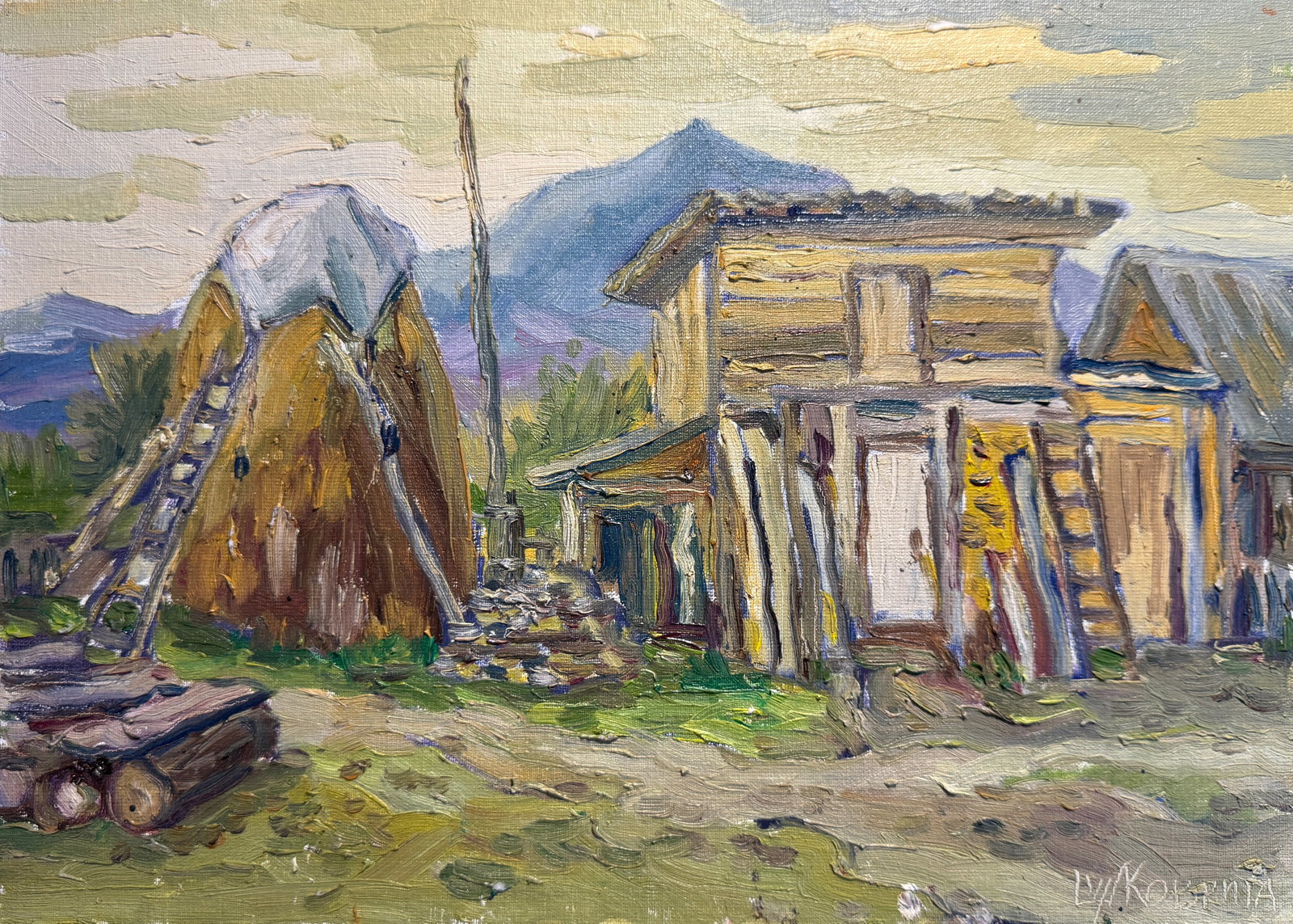 Oil painting Carpathian village Chorna Tysa K. Leonid: Title: Oil painting Carpathian village Chorna Tysa K. Leonid Description: 54KK Painter: K. Leonid S?ze: 25x35 cm/ 9.84x13.77 inches Components: oil, canvas, cardboard Original painting CONDITION: