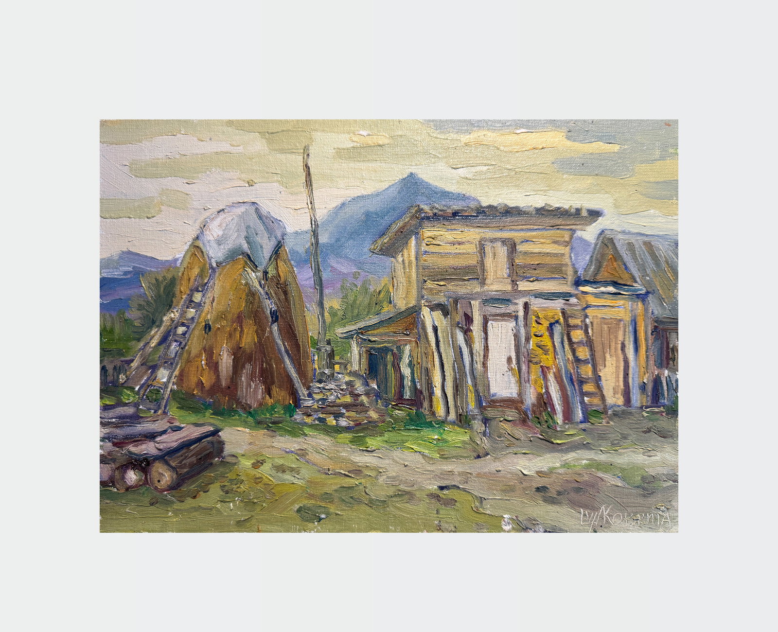 Oil painting Carpathian village Chorna Tysa K. Leonid - 2