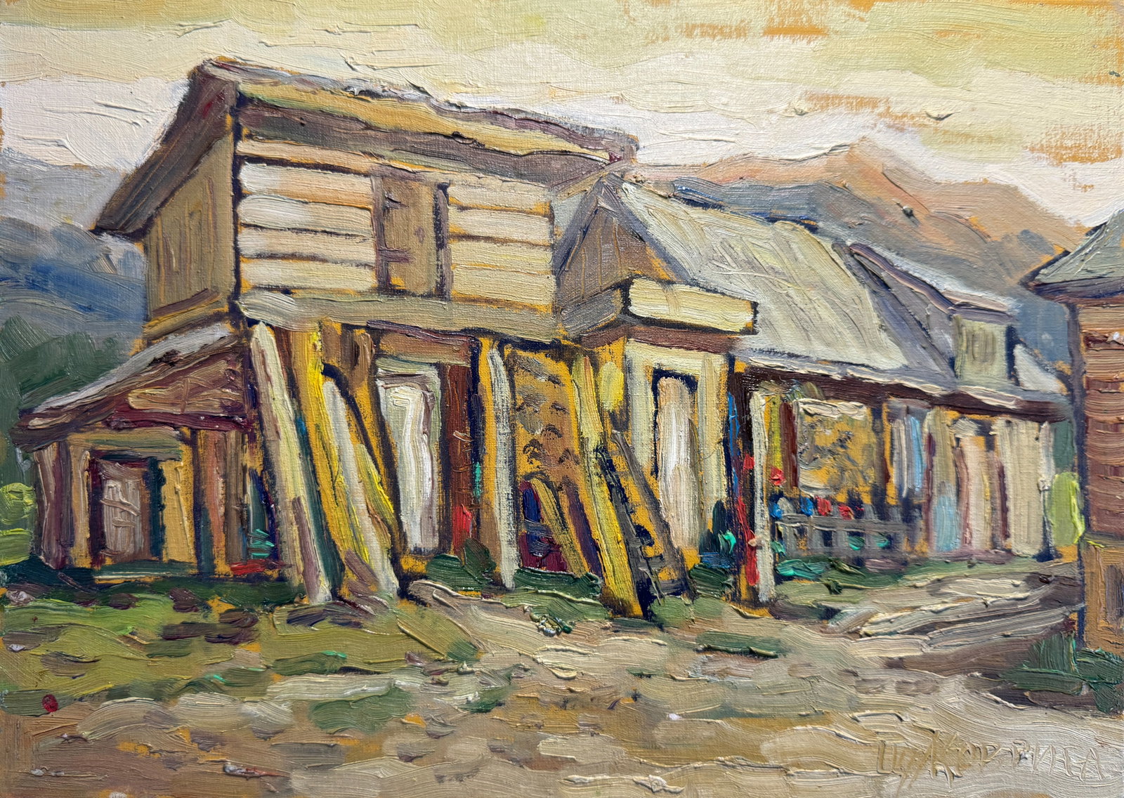 Oil painting Carpathian village Chorna Tysa K. Leonid: Title: Oil painting Carpathian village Chorna Tysa K. Leonid Description: 55KK Painter: K. Leonid S?ze: 25x35 cm/ 9.84x13.77 inches Components: oil, canvas, cardboard Original painting CONDITION:
