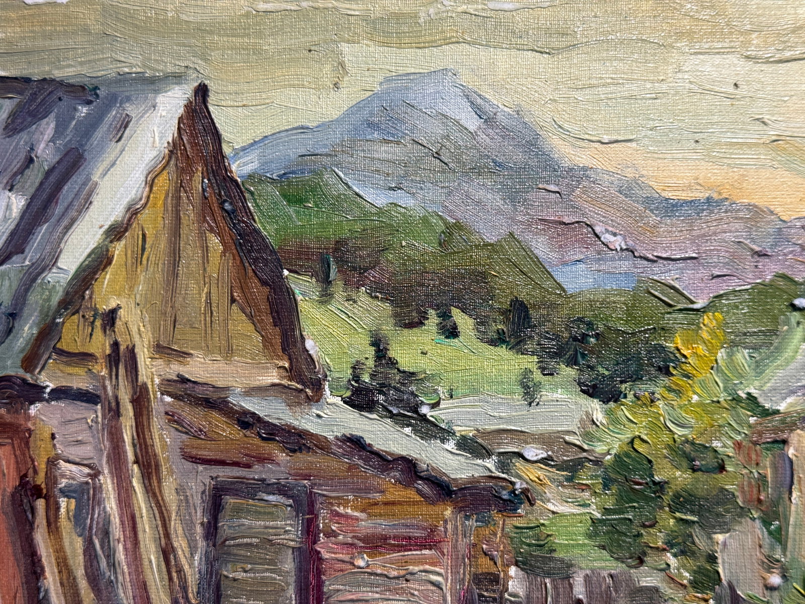 Oil painting Carpathian village Chorna Tysa K. Leonid - 2