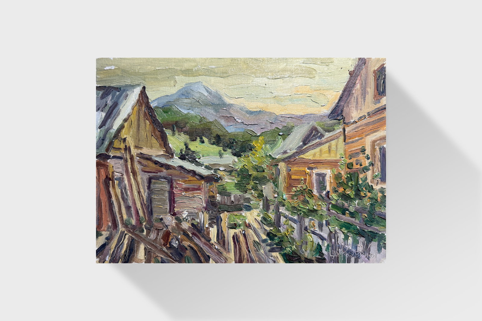 Oil painting Carpathian village Chorna Tysa K. Leonid - 7