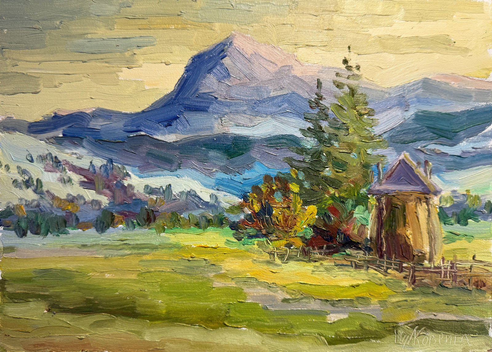 Oil painting Carpathian village Chorna Tysa K. Leonid (1 of 7)