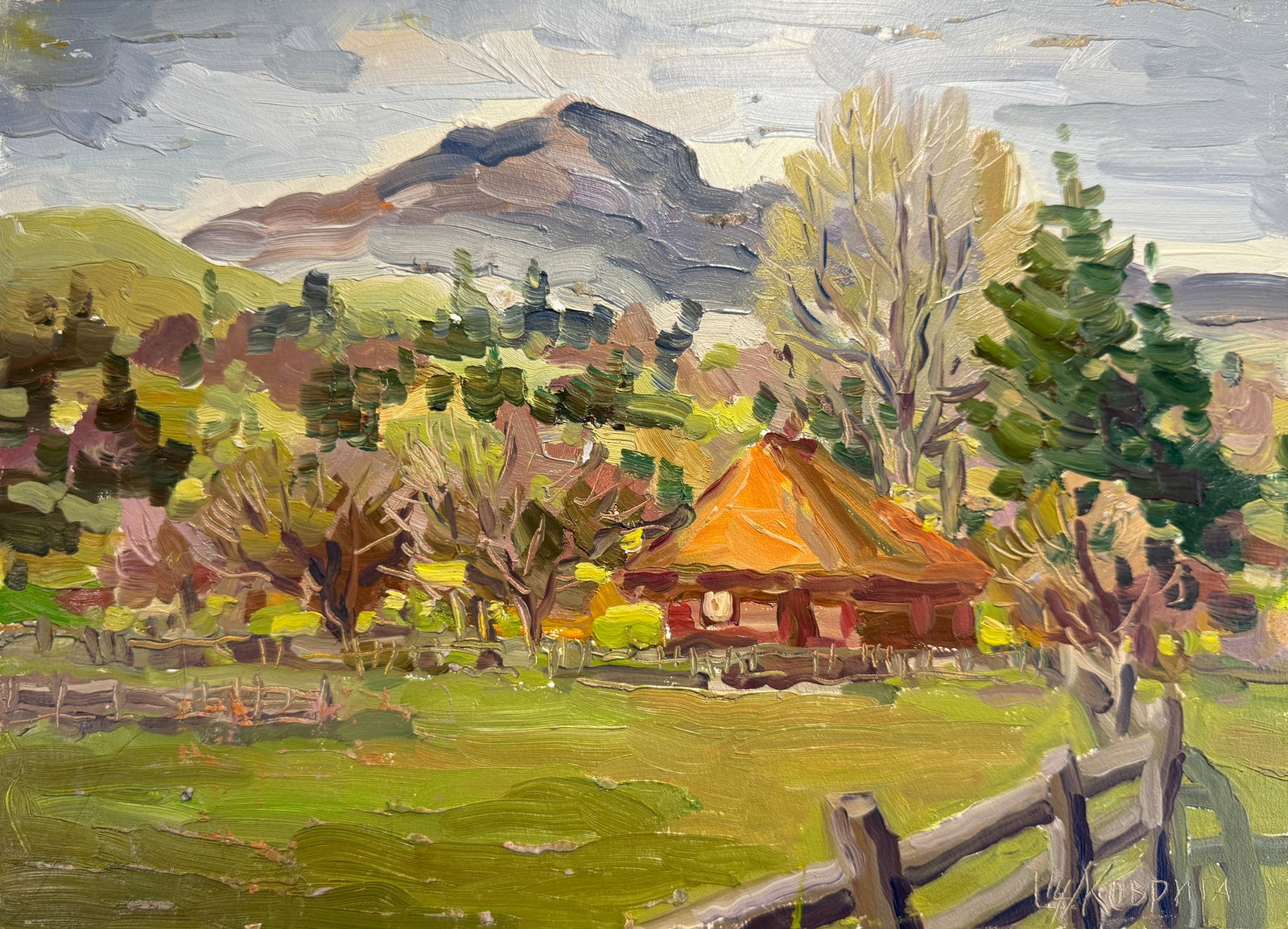 Oil painting Carpathian mountain resort K. Leonid: Title: Oil painting Carpathian mountain resort K. Leonid Description: 61KK Painter: K. Leonid S?ze: 25x35 cm/ 9.84x13.77 inches Components: oil, cardboard Original painting CONDITION: exellent ERA:201