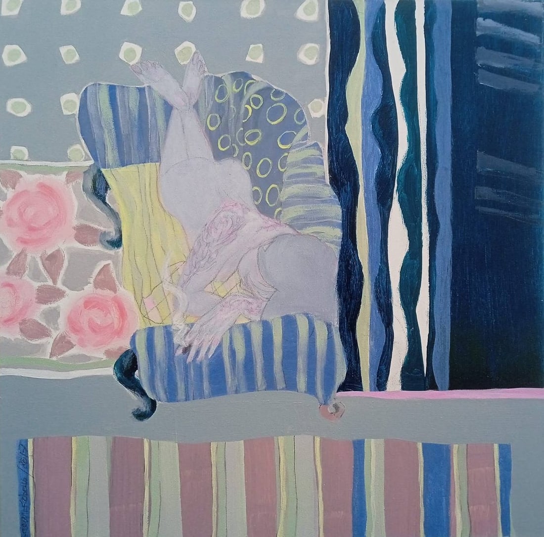 Acrylic painting quiet dreams about a metal detector Natalia V.