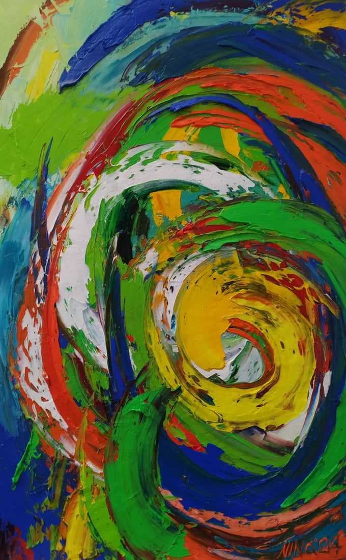 Abstract Oil painting center of the universe Nina L: Title: Abstract Oil painting center of the universe Nina L Description: 05Lt Painter: Nina L. S?ze: 80x50 cm/ 31.49x19.68 inches Components: oil, canvas Original painting CONDITION: exellent ERA: 2024