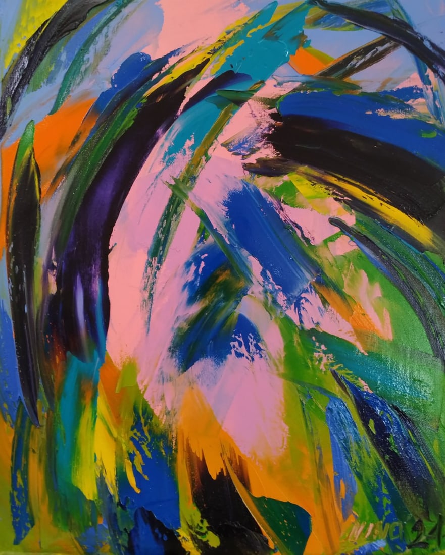 Abstract Oil painting Kaleidoscope Nina L: Title: Abstract Oil painting Kaleidoscope Nina L Description: 10Lt Painter: Nina L. S?ze: 50x40 cm/ 19.68x15.74 inches Components: oil, canvas Original painting CONDITION: exellent ERA: 2024 ARTIST: S