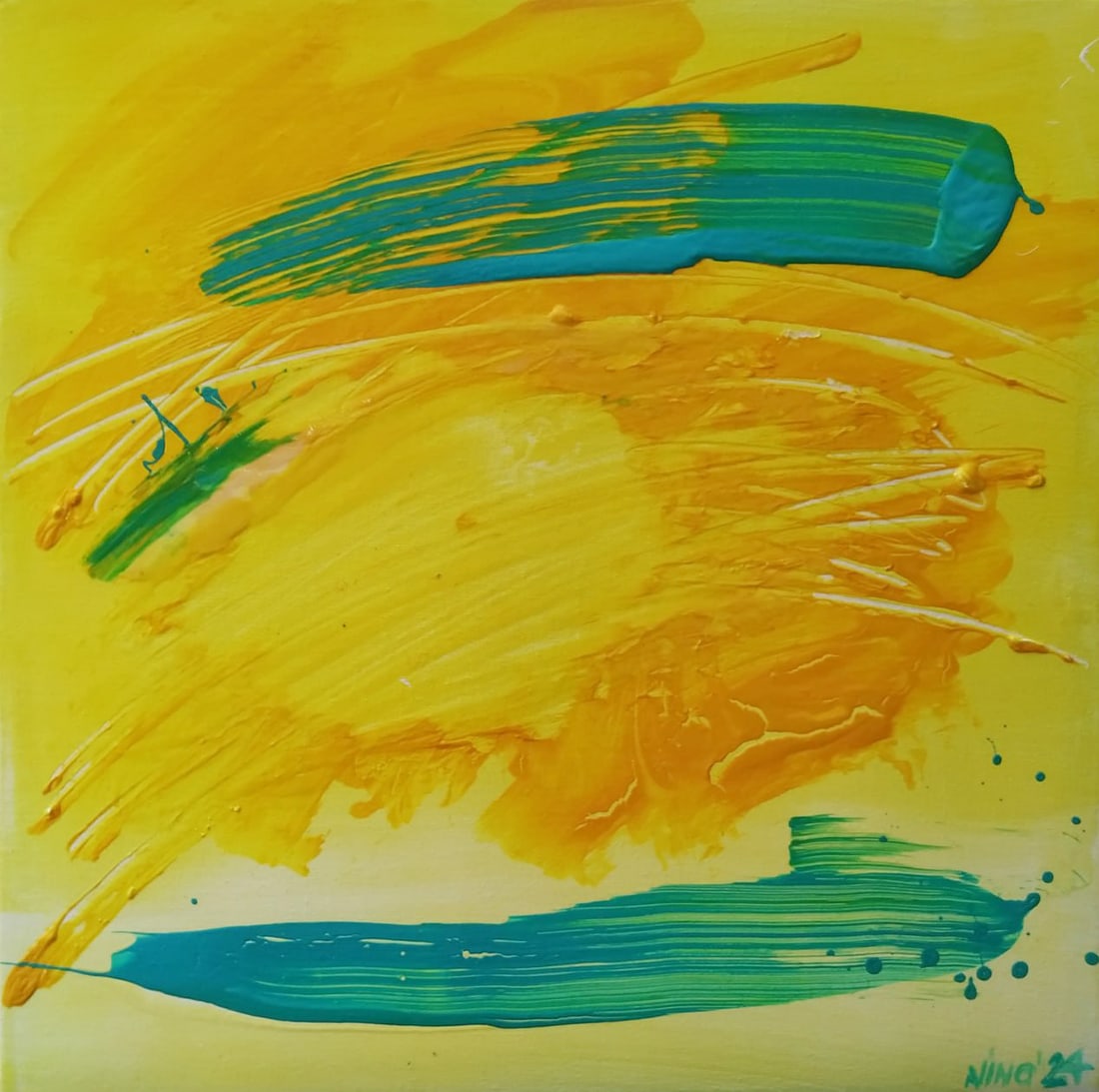 Abstract Oil painting Yellow Nina L: Title: Abstract Oil painting Yellow Nina L Description: 54Lt Painter: Nina L. S?ze: 50x50 cm/ 19.68x19.68 inches Components: oil, canvas Original painting CONDITION: exellent ERA: 2024 ARTIST: She was