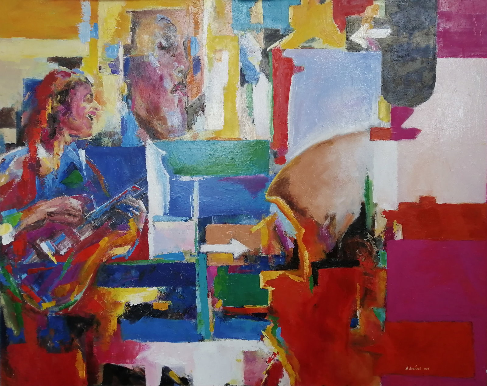 Oil painting Rhytm and Blues Vadim Os'onov: Title: Oil painting Rhytm and Blues Vadim Os'onov Description: 30AXE Painter: Os'onov Vadim S?ze: 110x90 cm/43,3x35,4 inch Components: oil, canvas Original painting CONDITION: exellent ERA: 2006