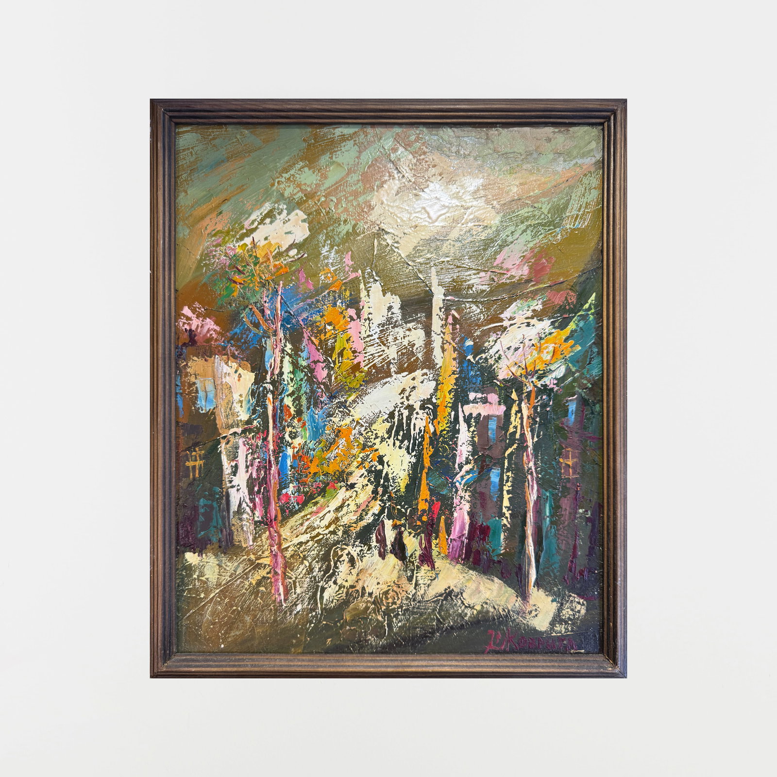 Abstract Oil painting with frame City K. Leonid - 2