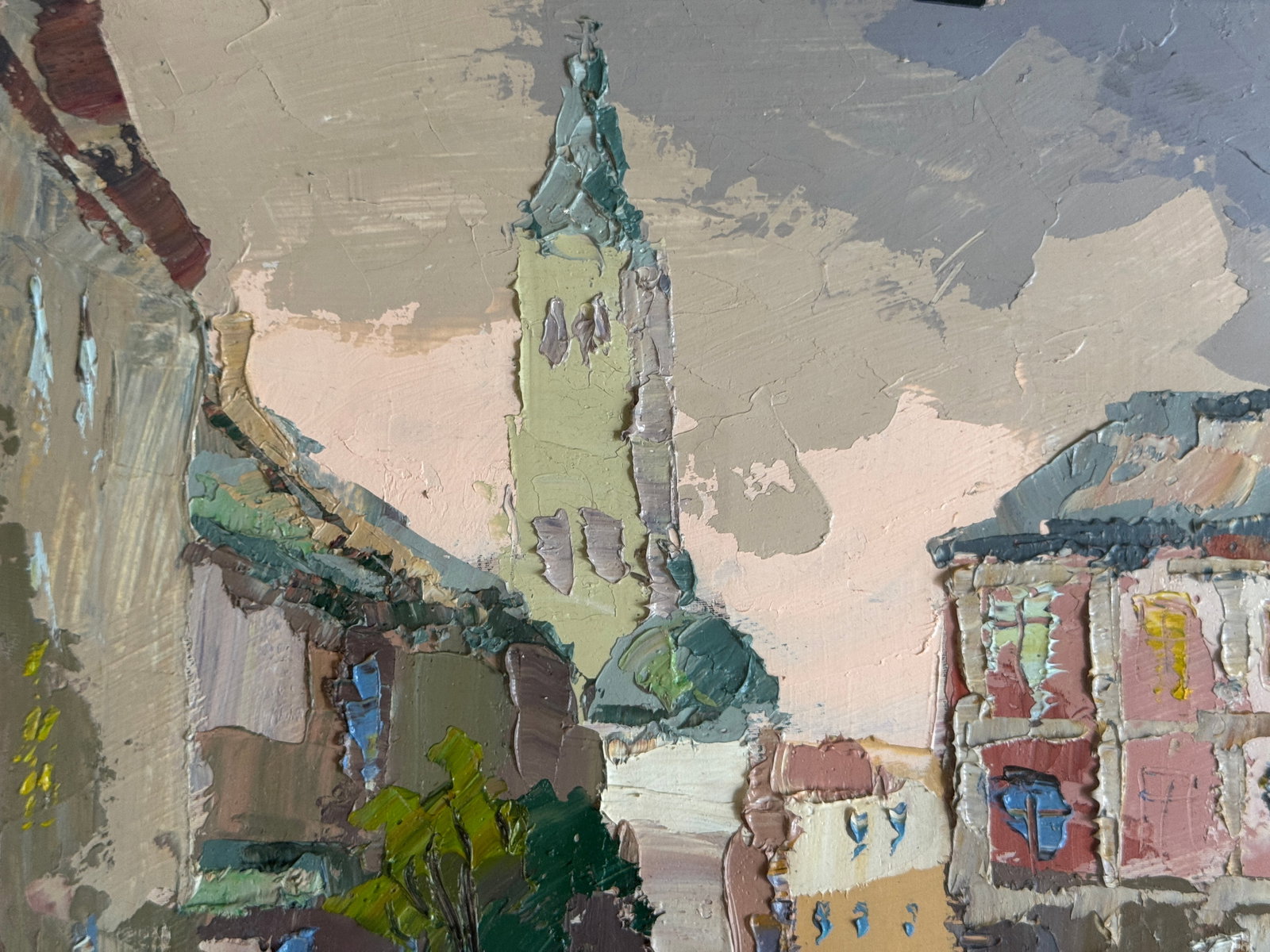 Oil painting with frame Lviv market square K. Leonid - 2