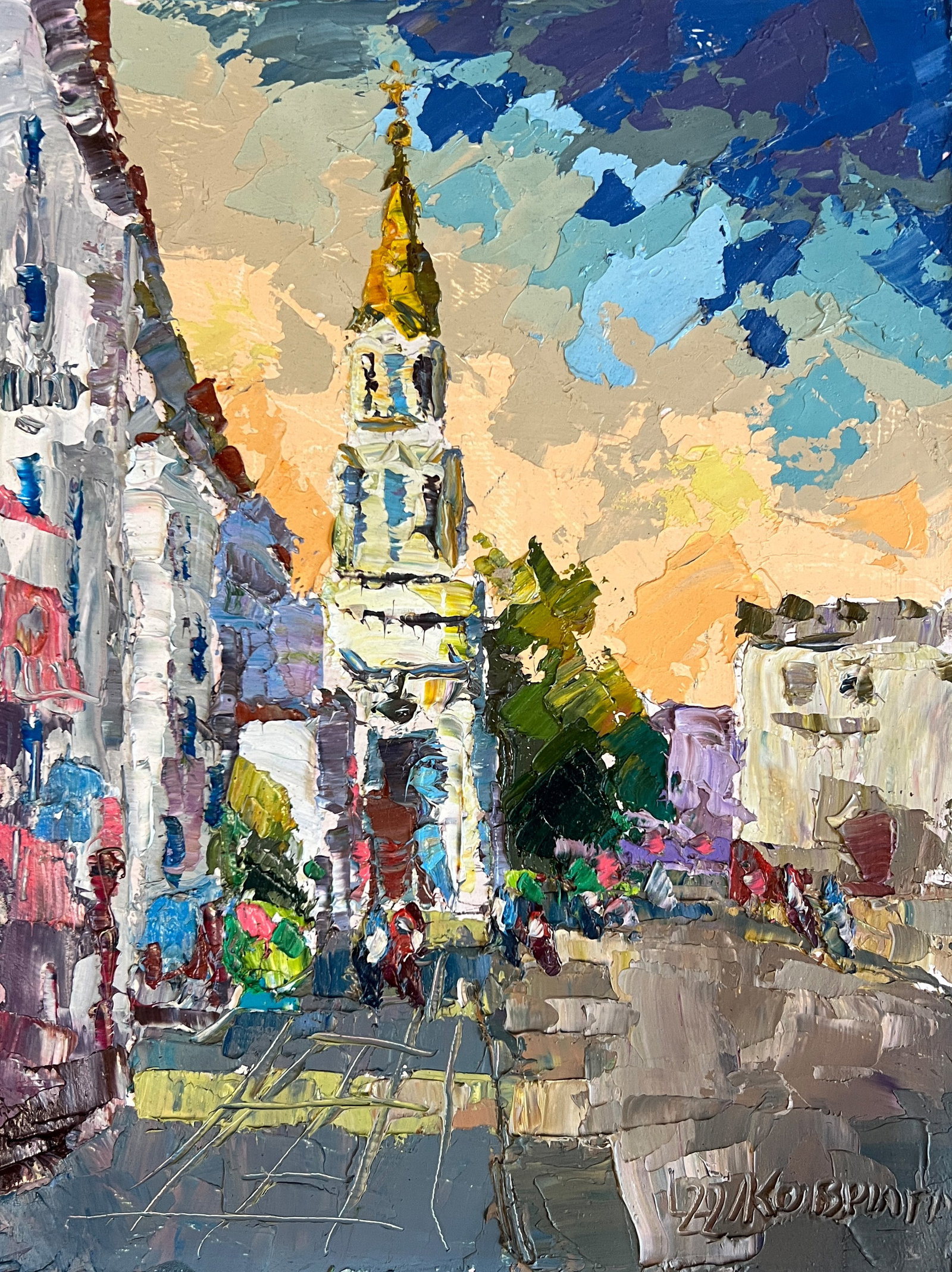 Oil painting city church K. Leonid: Title: Oil painting city church K. Leonid Description: 161KK Painter: K. Leonid S?ze: 40x30 cm/ 15.74x11.81 inches Components: oil, canvas, cardboard Original painting CONDITION: exellent ERA:2022-202