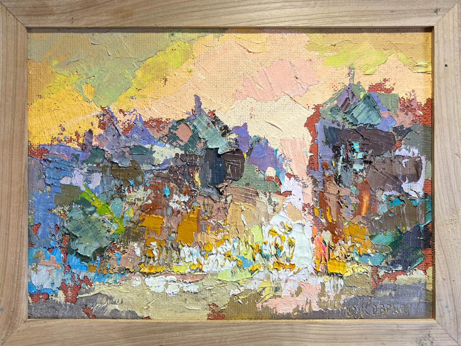 Oil painting with frame City K. Leonid: Title: Oil painting with frame City K. Leonid Description: 162KK Painter: K. Leonid S?ze: 25x35 cm/ 9.84x13.77 inches Components: oil, fiberboard Original painting CONDITION: exellent ERA:2019 ARTIST:
