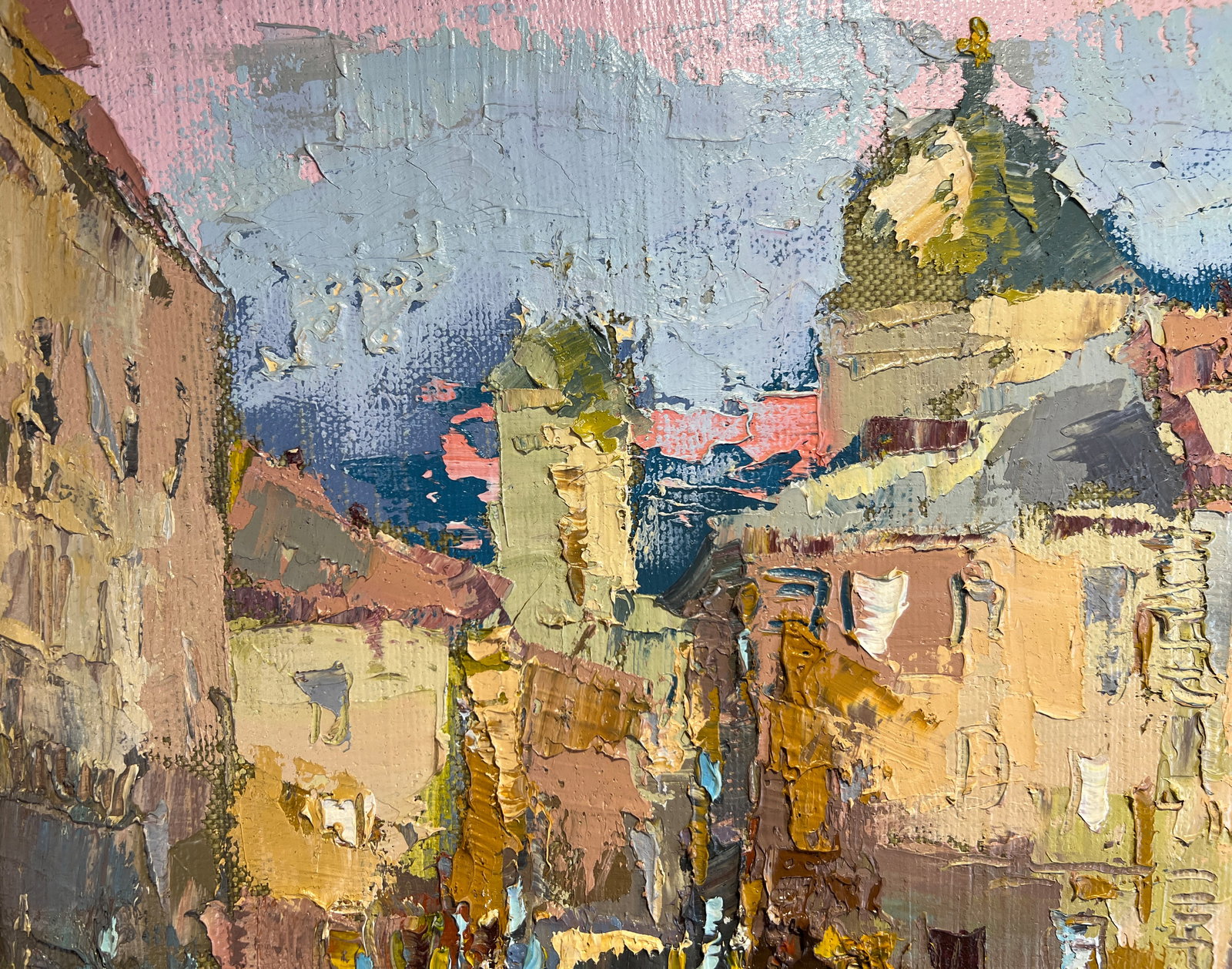 Oil painting with frame Lviv market square K. Leonid - 2