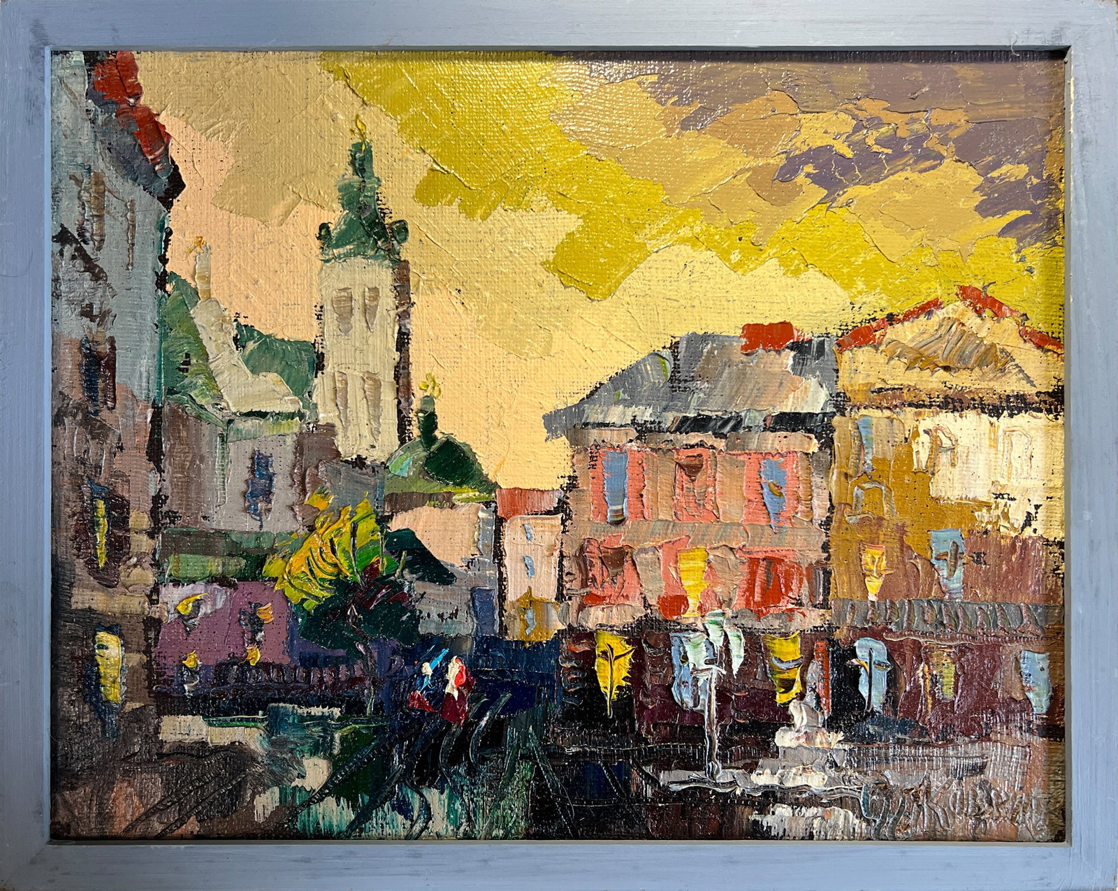 Oil painting with frame Lviv market square K. Leonid: Title: Oil painting with frame Lviv market square K. Leonid Description: 209KK Painter: K. Leonid S?ze: 35x45 cm/ 13.77x17.71 inches Components: oil, canvas Original painting CONDITION: exellent ERA:2