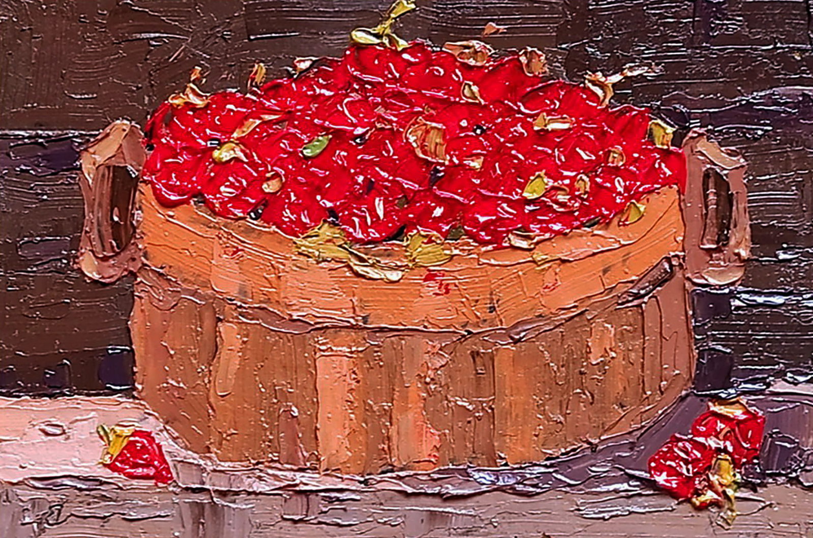 Oil painting Strawberry Yaroslav Savchyn: Title: Oil painting Strawberry Yaroslav Savchyn Description: 25SAVCH Painter: Yaroslav Savchyn Size: 10x15 cm/3.93x5.90 inches Components: oil, cardboard Original painting CONDITION: excellent