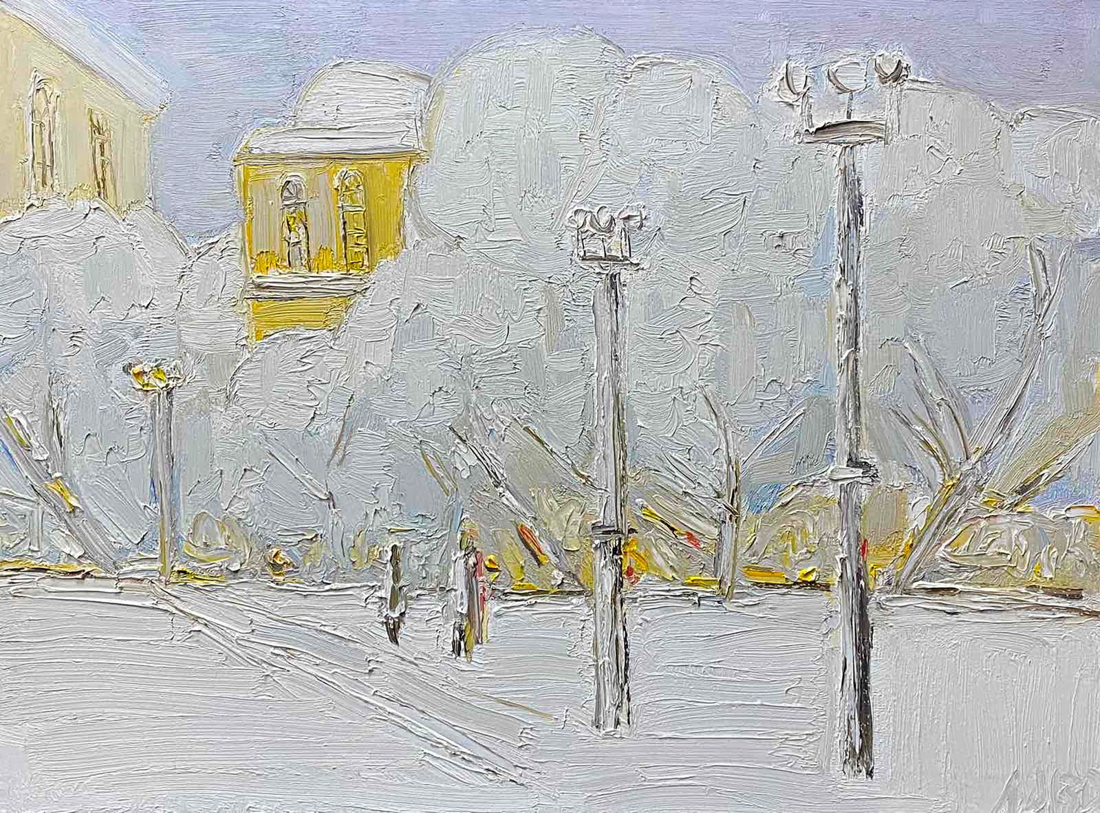 Oil painting Winter city Anatoly Lavrenko: Title: Oil painting Winter city Anatoly Lavrenko Description: 22POLT Painter: Anatoly Lavrenko Size: 60x80 cm/23.62x31.49 inches Components: oil, canvas Original painting CONDITION: excellent ARTIST: