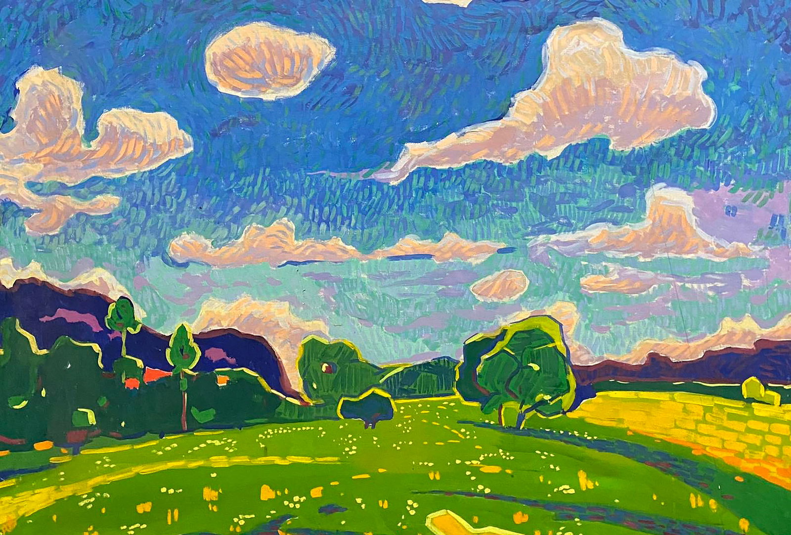 Oil painting Summer day Dmitry Chvala: Title: Oil painting Summer day Dmitry Chvala Description: 25POLT Painter: Dmitry Chvala Size: 64x113 cm/25.19x44.48 inches Components: oil, canvas Original painting CONDITION: excellent ARTIST: