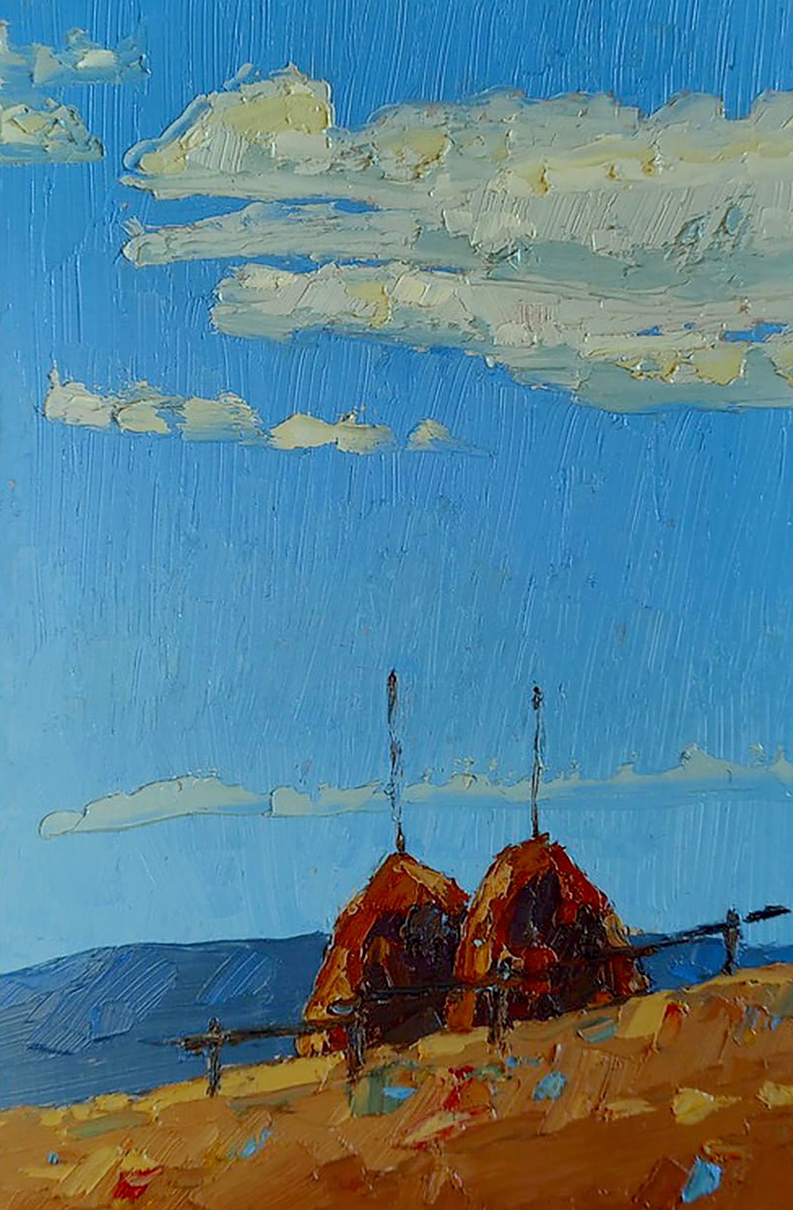 Oil painting Under the summer sky Yaroslav Savchyn: Title: Oil painting Under the summer sky Yaroslav Savchyn Description: 37SAVCH Painter: Yaroslav Savchyn Size: 23x15 cm/9.05x5.90 inches Components: oil, hardboard Original painting CONDITION: