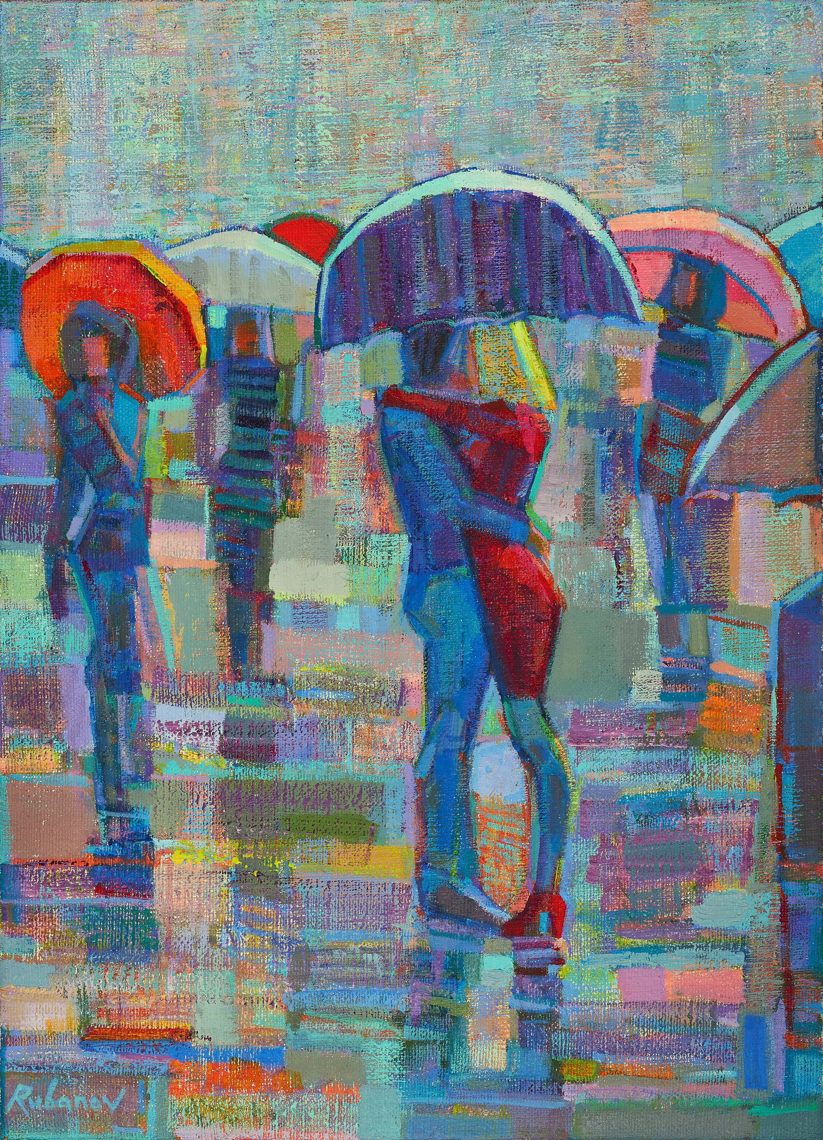 Acrylic painting Two in the Noise of the Rain Alexey Rubanov: Title: Acrylic painting Two in the Noise of the Rain Alexey Rubanov Description: 1RUBAN Painter: Alexey Rubanov Size: 50x70 cm/19.68x27.55 inches Components: acrylic, canvas Original painting