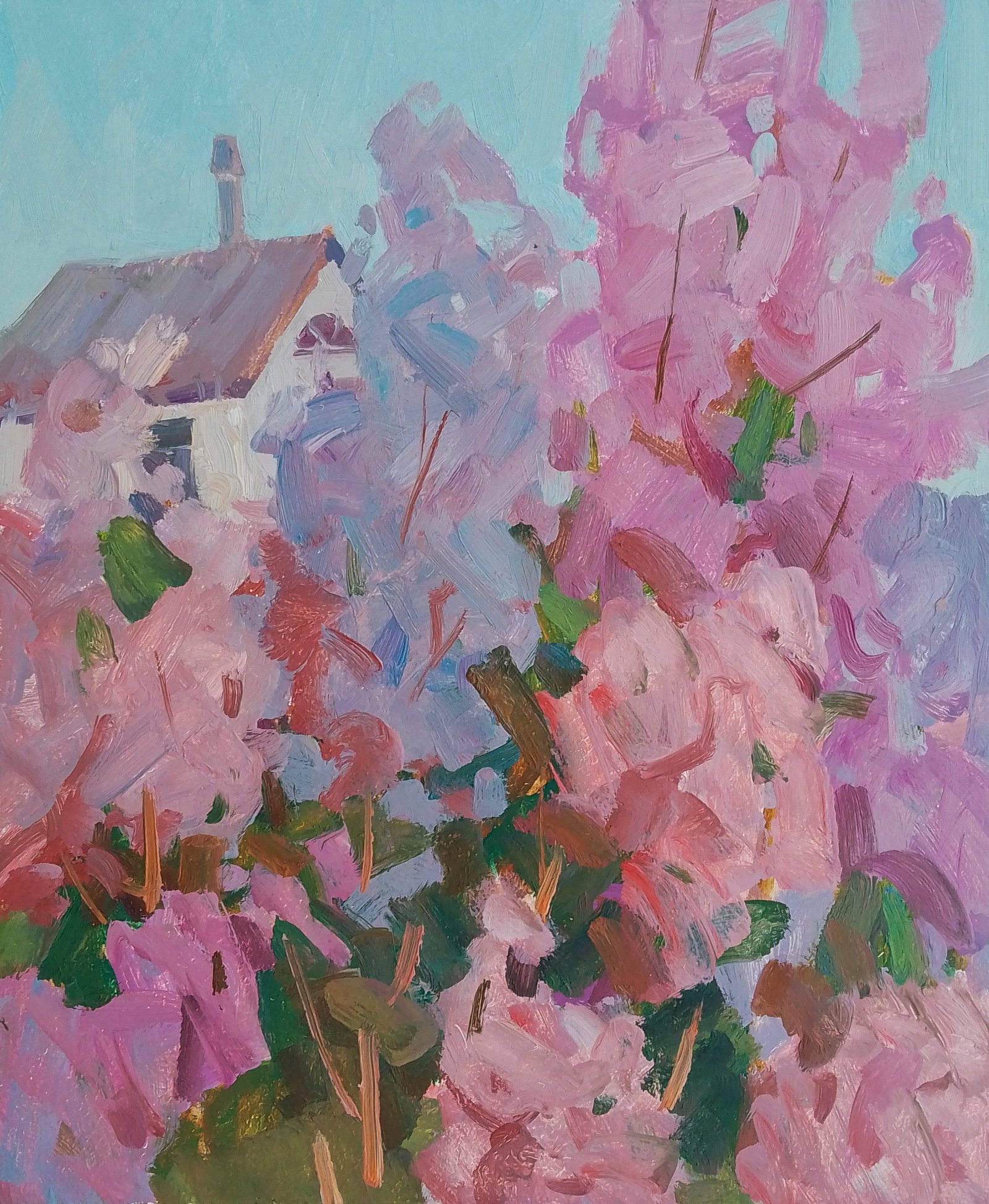 Oil painting Lilacs near the house Igor Tuzhikov: Title: Oil painting Lilacs near the house Igor Tuzhikov Description: 5TUZHIK Painter: Igor Tuzhikov Size: 30x25 cm/11.81x9.84 inches Components: oil, cardboard Original painting CONDITION: excellent
