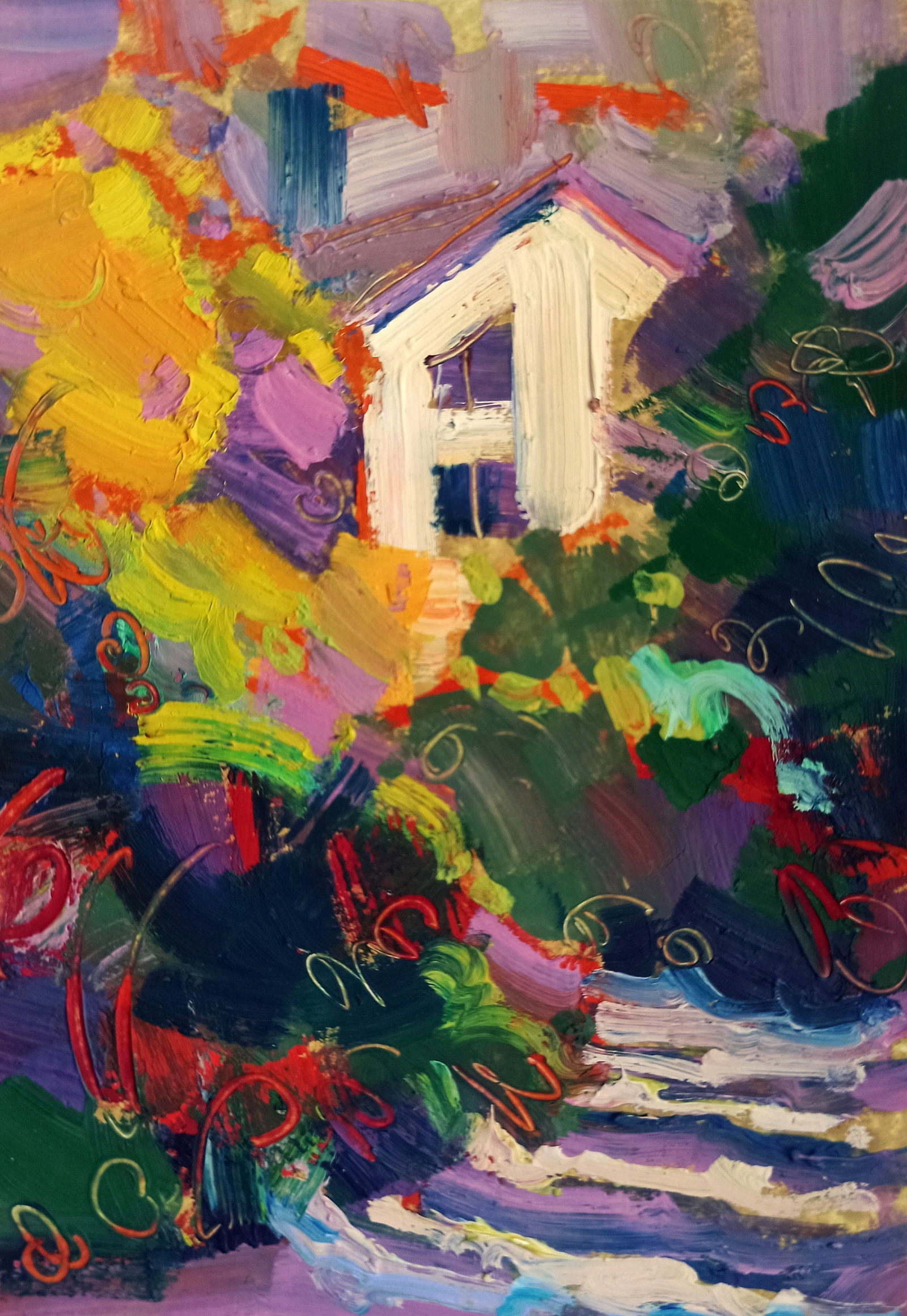 Oil painting City blooming garden Viktor Khadzhinov: Title: Oil painting City blooming garden Viktor Khadzhinov Description: 3KHADZ Painter: Viktor Khadzhinov Size: 12x16 cm/4.72x6.29 inches Components: oil, cardboard Original painting CONDITION: