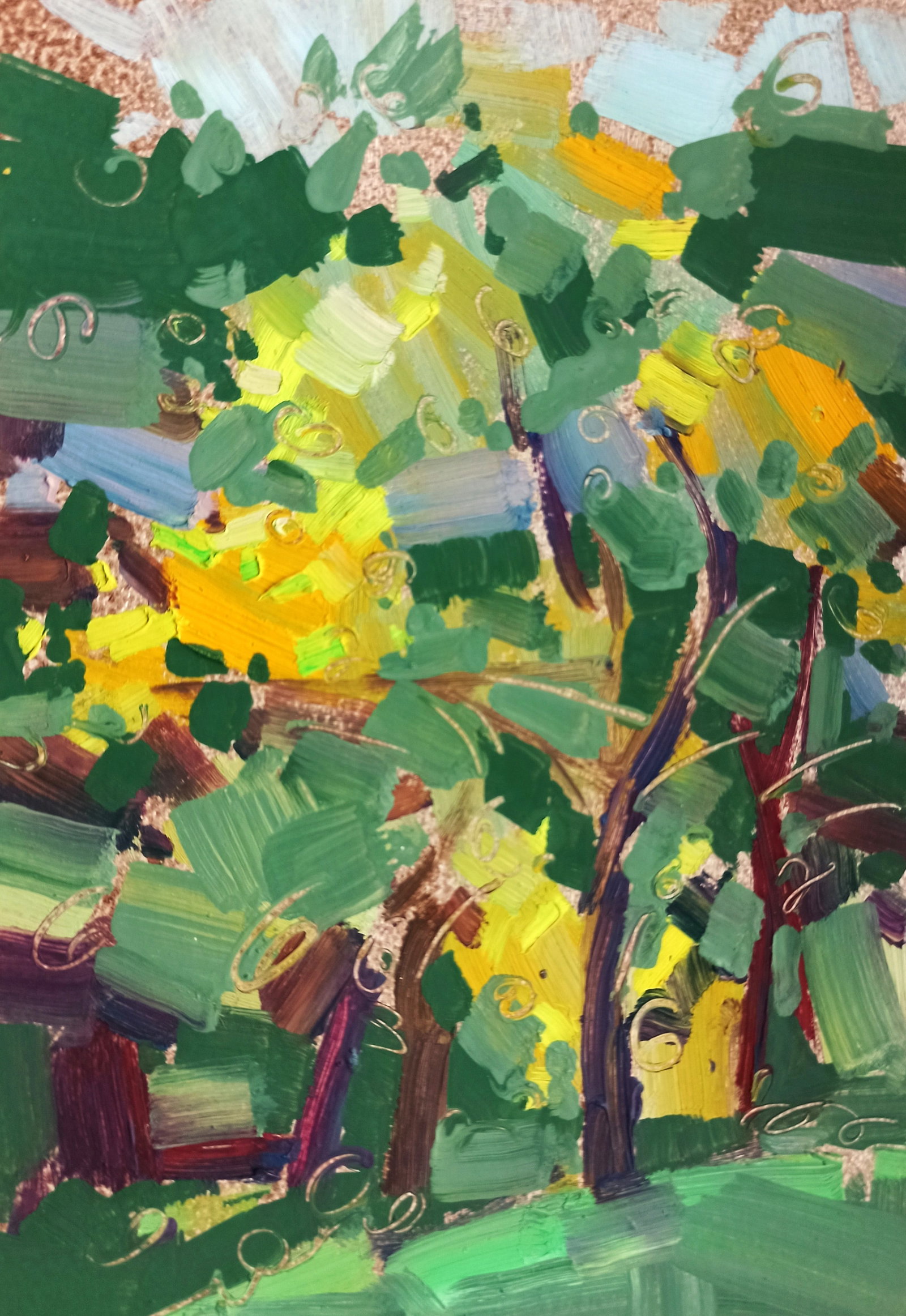 Oil painting Golden leaves Viktor Khadzhinov: Title: Oil painting Golden leaves Viktor Khadzhinov Description: 14KHADZ Painter: Viktor Khadzhinov Size: 12x16 cm/4.72x6.29 inches Components: oil, cardboard Original painting CONDITION: excellent