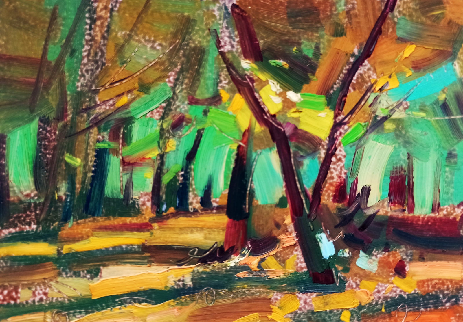 Oil painting Fallen golden leaves Viktor Khadzhinov: Title: Oil painting Fallen golden leaves Viktor Khadzhinov Description: 32KHADZ Painter: Viktor Khadzhinov Size: 16x12 cm/6.29x4.72 inches Components: oil, cardboard Original painting CONDITION: