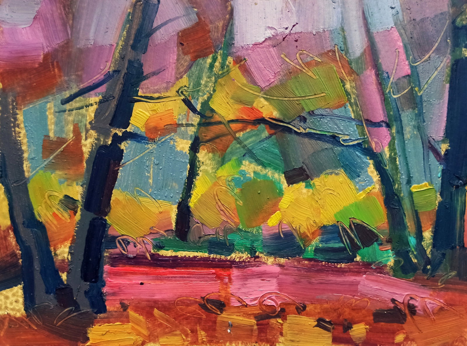 Oil painting Autumn twilight Viktor Khadzhinov: Title: Oil painting Autumn twilight Viktor Khadzhinov Description: 34KHADZ Painter: Viktor Khadzhinov Size: 16x12 cm/6.29x4.72 inches Components: oil, cardboard Original painting CONDITION: excellent