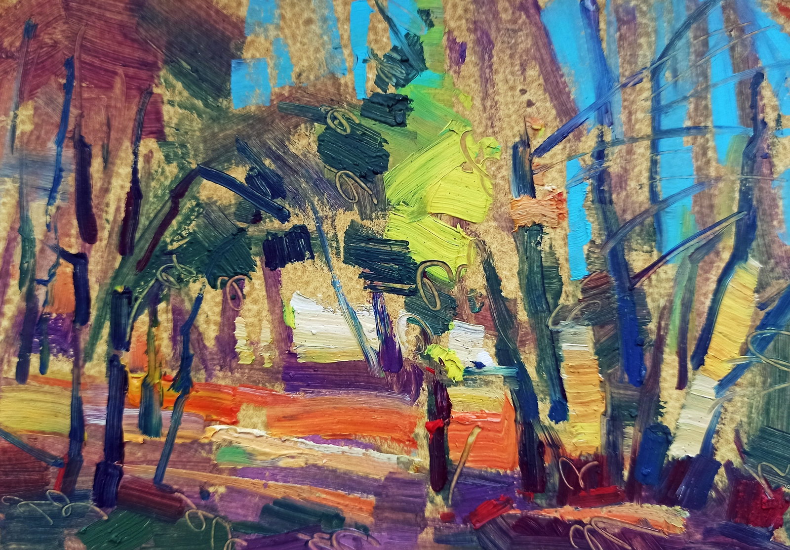 Oil painting Autumn Walk Viktor Khadzhinov: Title: Oil painting Autumn Walk Viktor Khadzhinov Description: 36KHADZ Painter: Viktor Khadzhinov Size: 16x12 cm/6.29x4.72 inches Components: oil, cardboard Original painting CONDITION: excellent