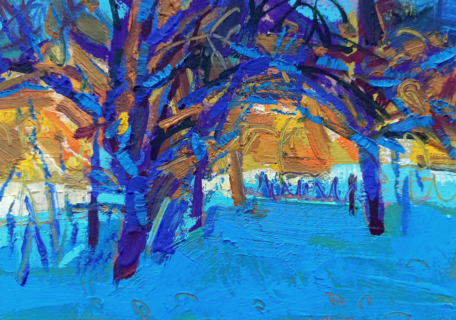 Oil painting Dawn in winter Viktor Khadzhinov: Title: Oil painting Dawn in winter Viktor Khadzhinov Description: 52KHADZ Painter: Viktor Khadzhinov Size: 16x12 cm/6.29x4.72 inches Components: oil, cardboard Original painting CONDITION: excellent A