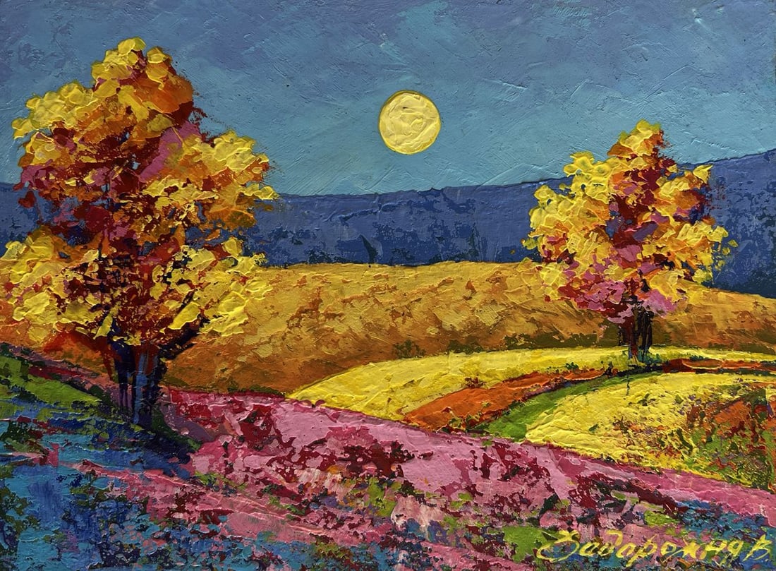 Oil painting Two trees in a field V. Zadorozhnya - 3