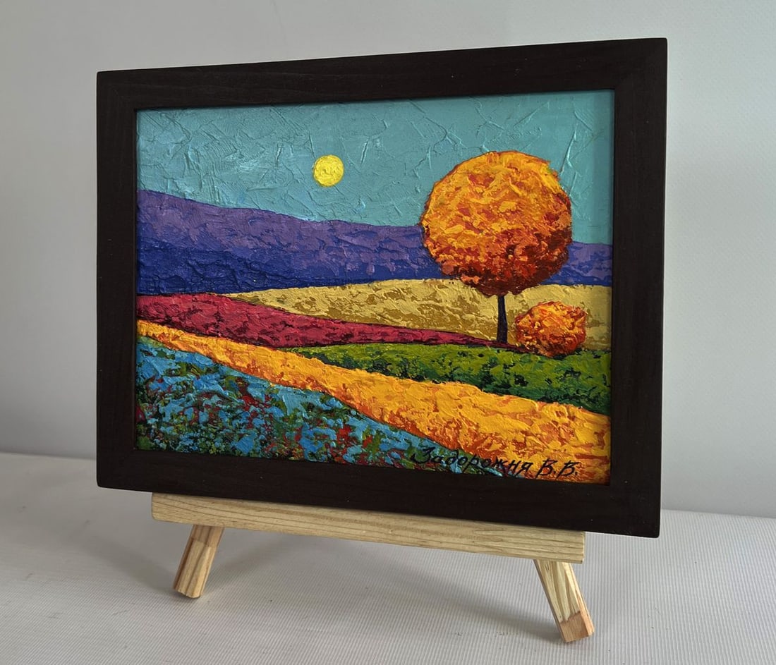 Oil painting Flower fields and orange tree leaves V. Zadorozhnya - 2