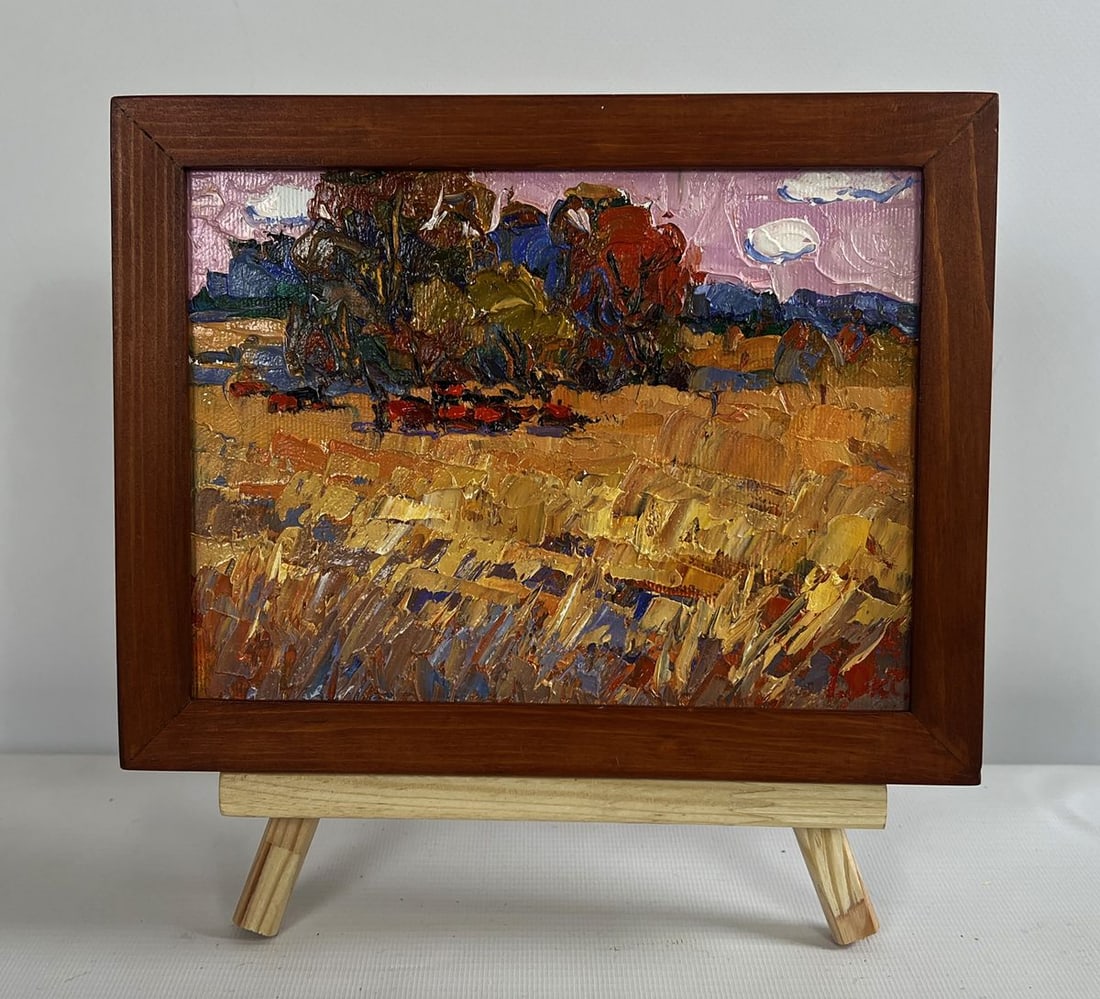 Oil painting On the autumn steppes Oksana Kalenyuk: Title: Oil painting On the autumn steppes Oksana Kalenyuk Description: No.AAA4692The oil painting on canvas titled "On the Autumn Steppes" vividly captures the essence of the vast, golden plains bathe