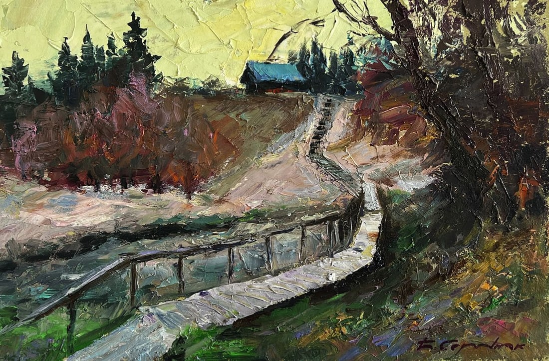 Oil painting Village Bridge Boris Serdyuk - 3