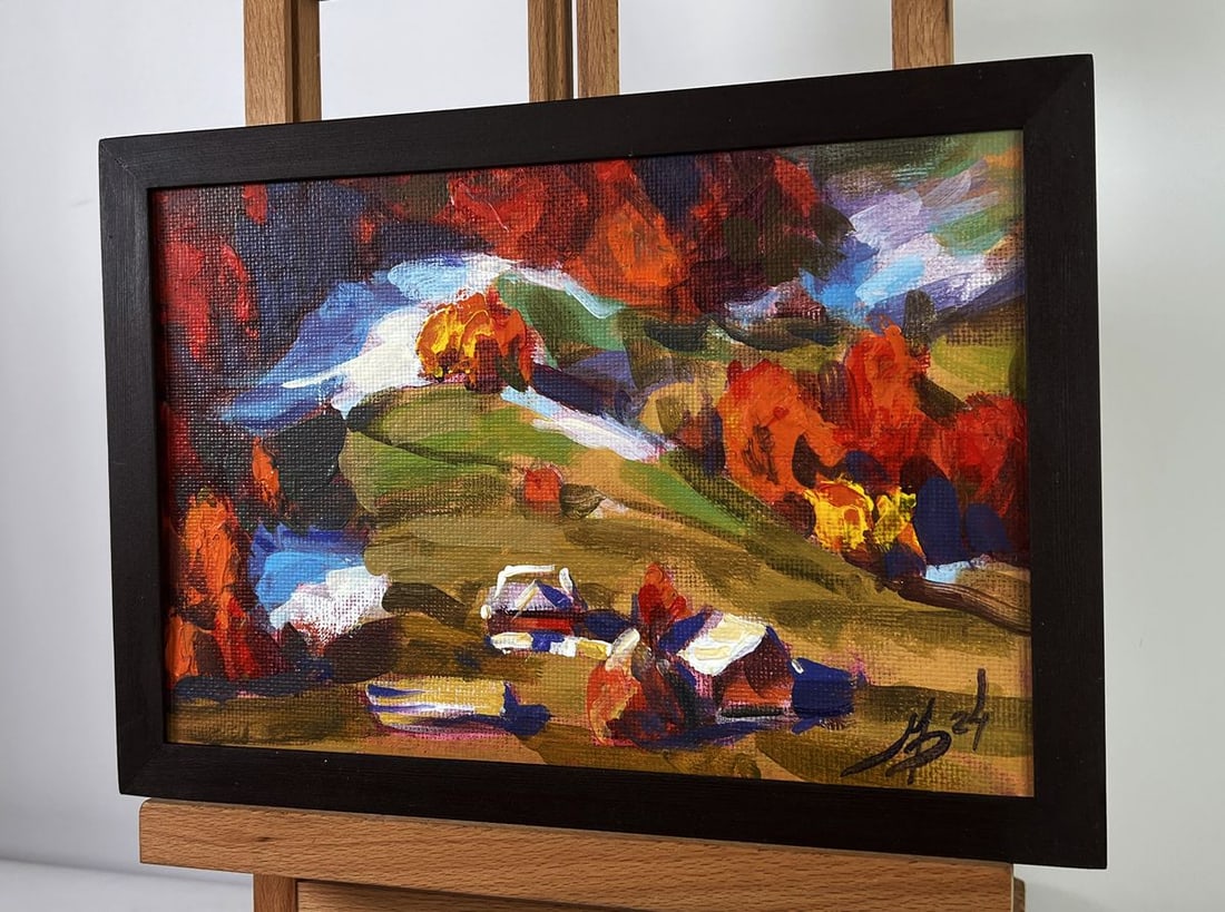 Acrylic painting Autumn colours in the village Mykhailo Patskan - 2