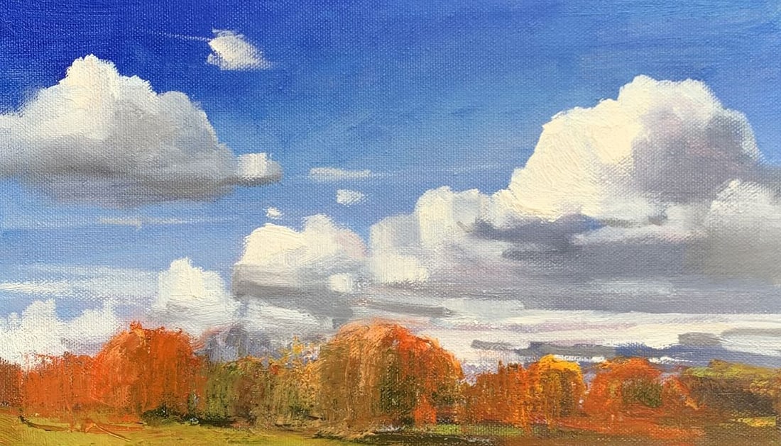Oil painting Cloudy day Tatyana Derdey: Title: Oil painting Cloudy day Tatyana Derdey Description: No.AAA3319"Cloudy Day" is an exquisite Oil painting that captures the essence of a serene landscape under a sky dominated by large,
