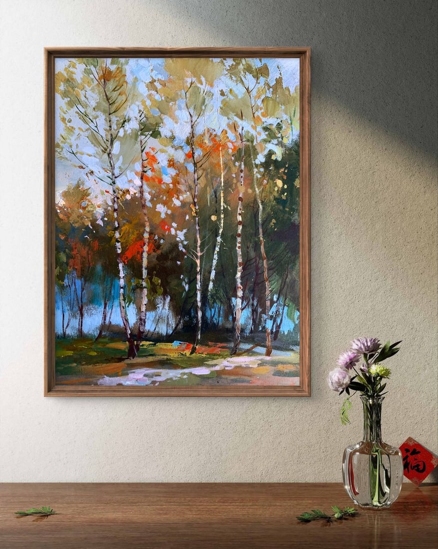Oil painting Birch autumn forest Yuriy Suprunchuk - 3