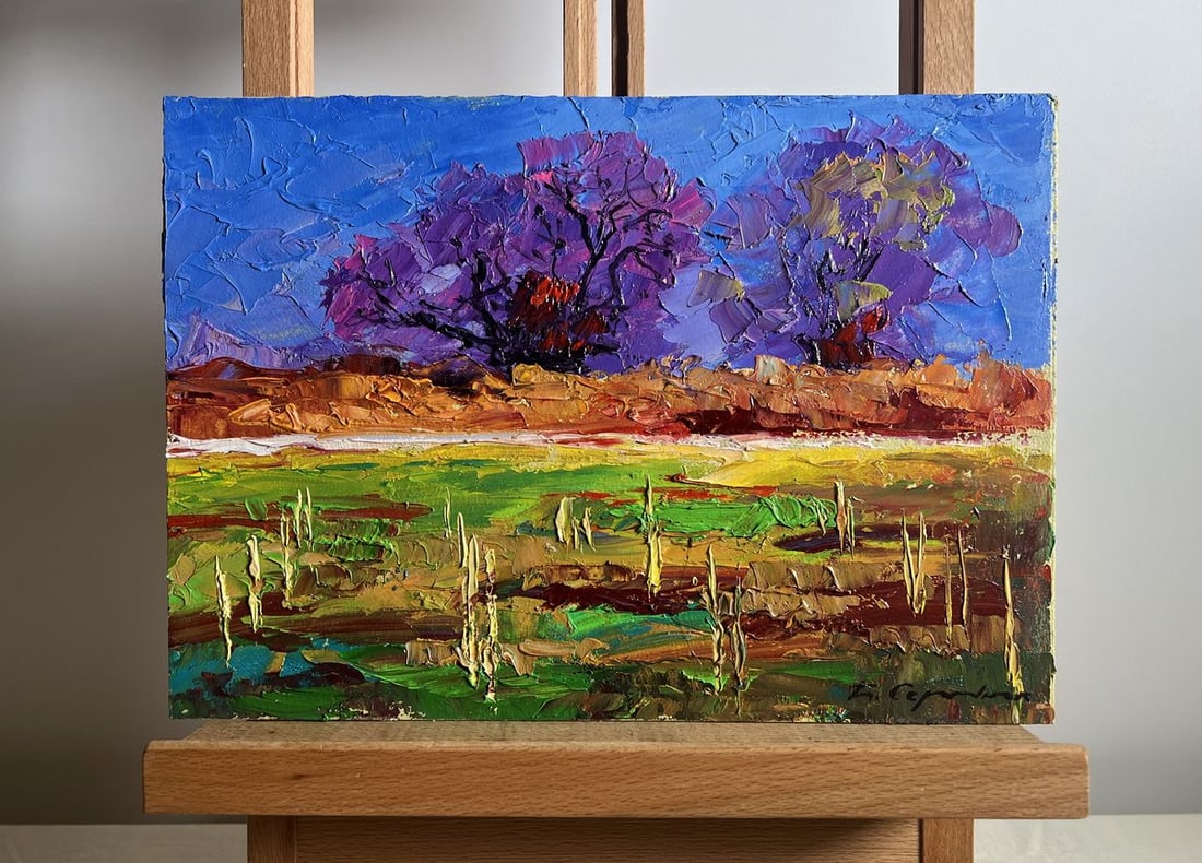 Oil painting September day in the field Boris Serdyuk: Title: Oil painting September day in the field Boris Serdyuk Description: No.AAA3803This oil painting cardboard, titled "September day in the field", the composition is structured with three distinct 