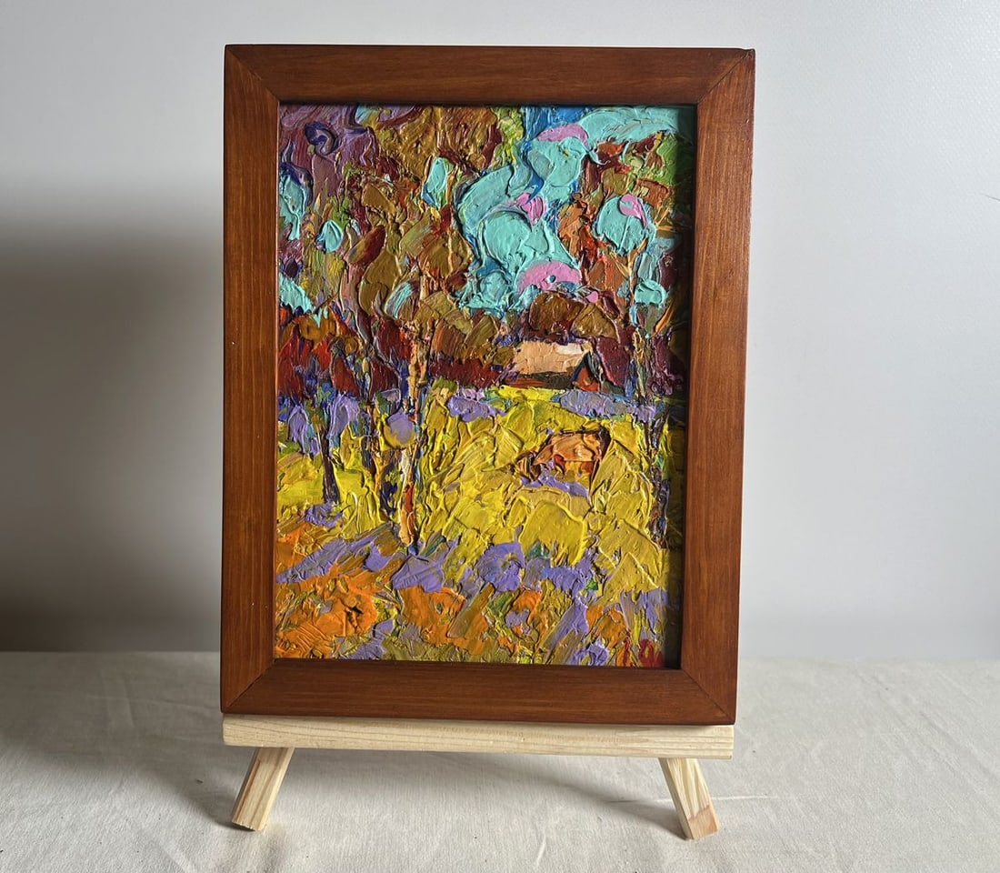 Oil painting Cow in the field Alex Kalenyuk: Title: Oil painting Cow in the field Alex Kalenyuk Description: No.AAA3856This oil painting cardboard, titled "Cow in the field", the artist employs a bold impasto technique, using thick, textured str